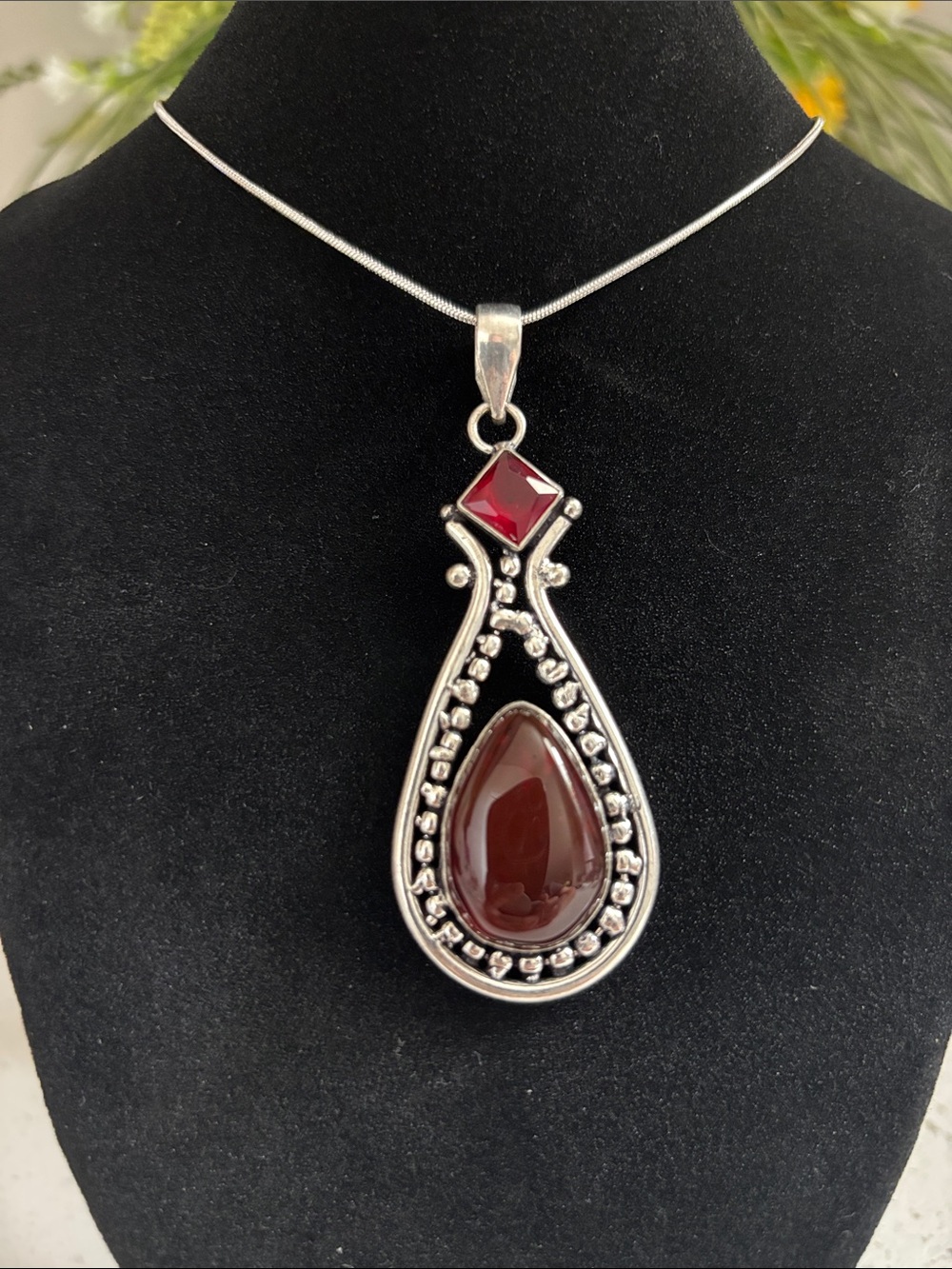 Carnelian & Garnet Ethnic Artisan Handcrafted Gemstone Pendant Necklace